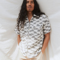 Harshil 2 Pocket Shirt Cotton Kora with Cloud Ikat in Charcoal