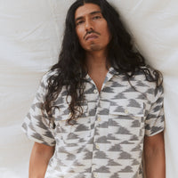 Harshil 2 Pocket Shirt Cotton Kora with Cloud Ikat in Charcoal