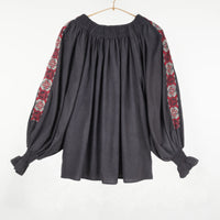 Priti Top Muslin Black with Embroidery