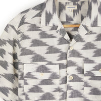Harshil 2 Pocket Shirt Cotton Kora with Cloud Ikat in Charcoal