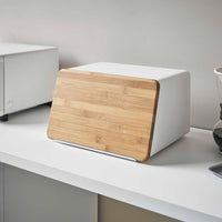 Bread Box with Cutting Board Lid - Steel + Wood