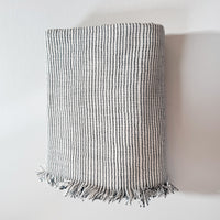 Natural Black Thin Linen Striped Blanket