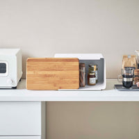 Bread Box with Cutting Board Lid - Steel + Wood