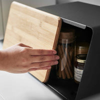 Bread Box with Cutting Board Lid - Steel + Wood