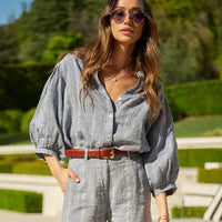 Edith Blouse in Linen Jacquard