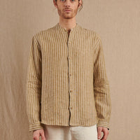 Men's Striped Monty Mandarin in Linen - Final Sale