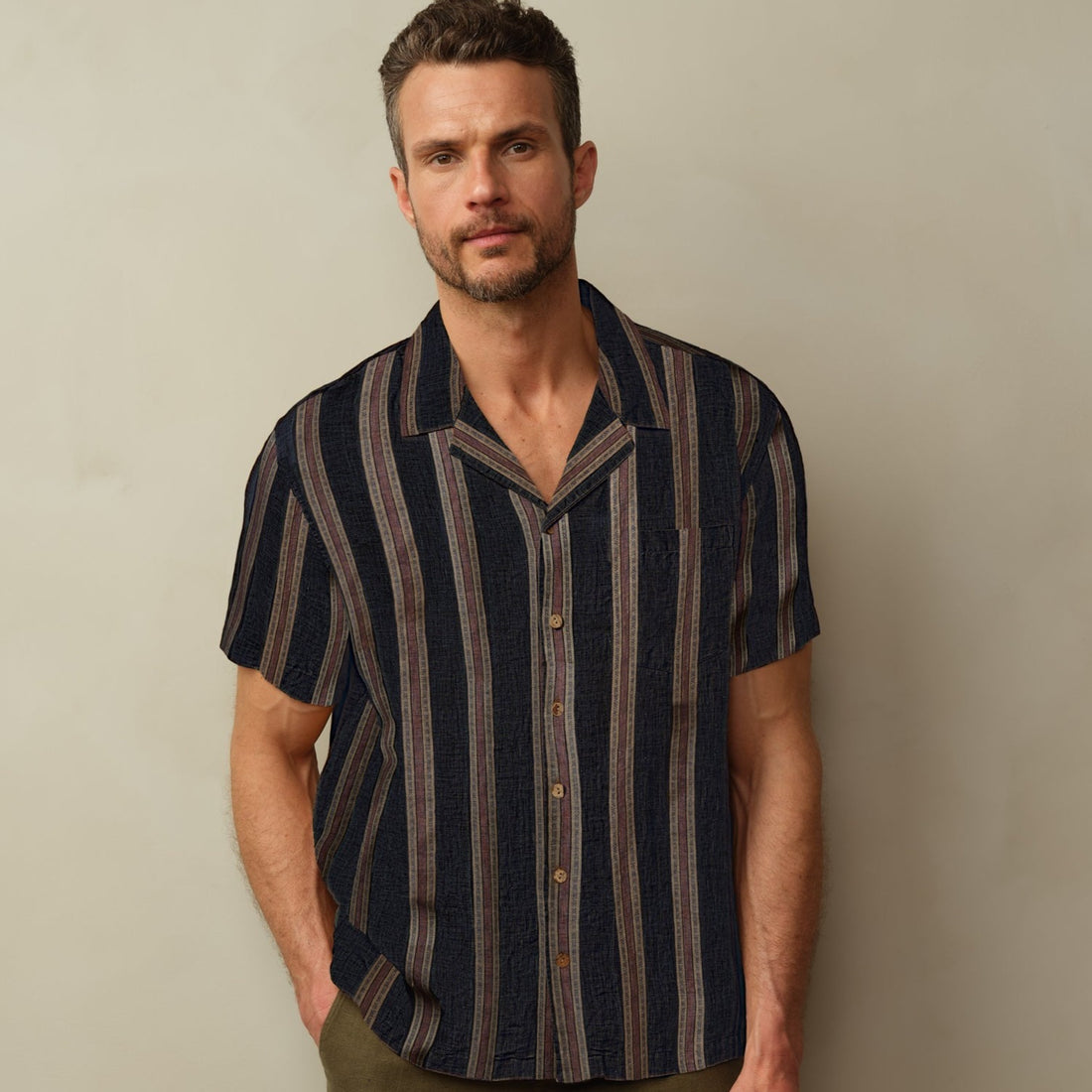Men's Fez Embroidered Linen S/S