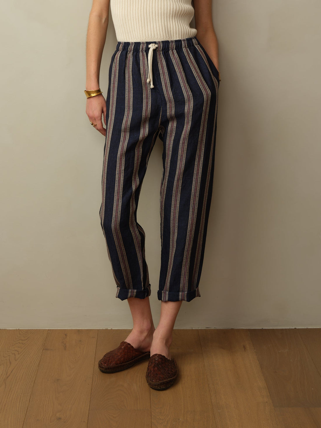 Bali Drawstring Embroidered Linen Pant  - Final Sale