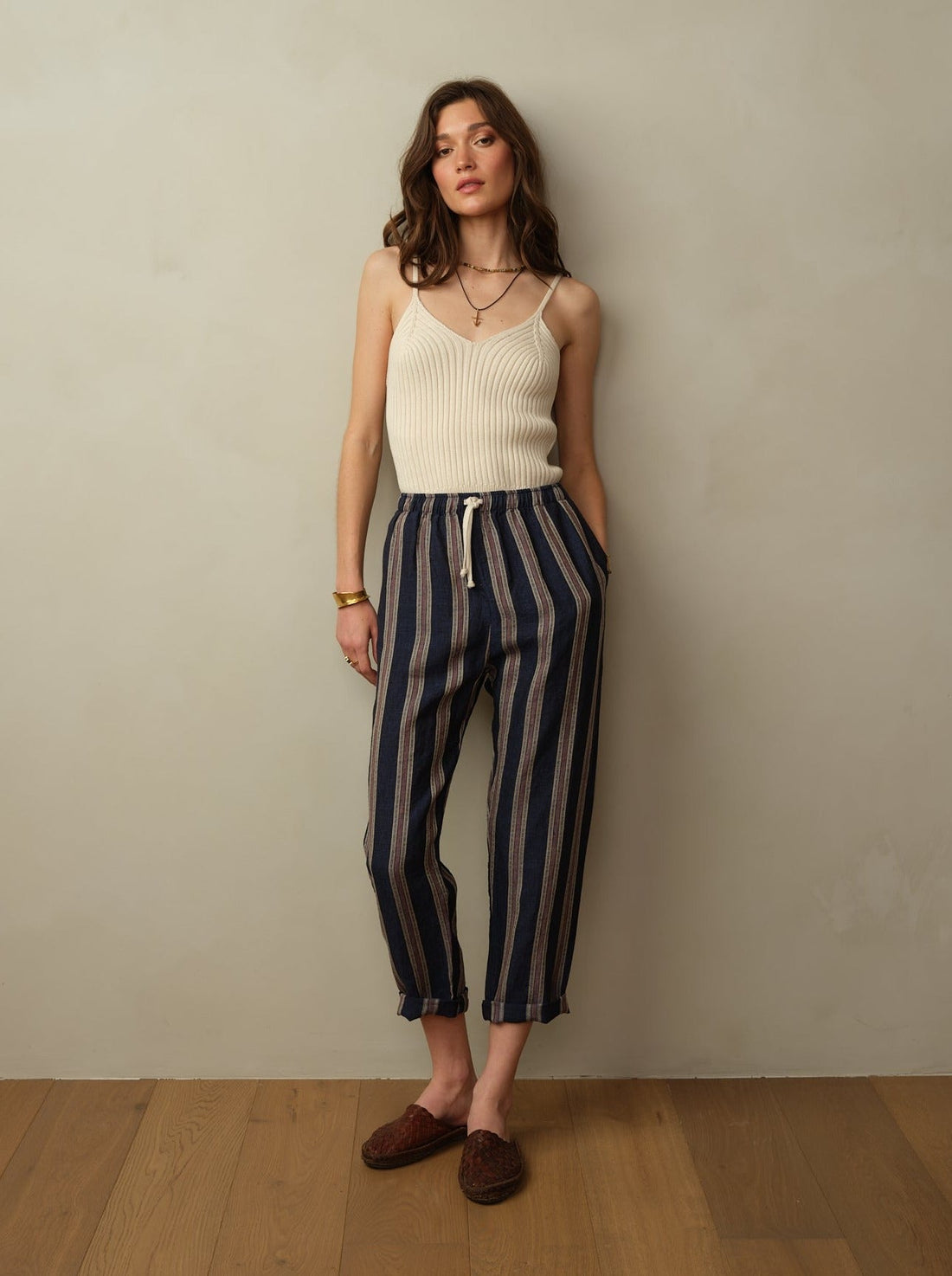 Bali Drawstring Embroidered Linen Pant  - Final Sale