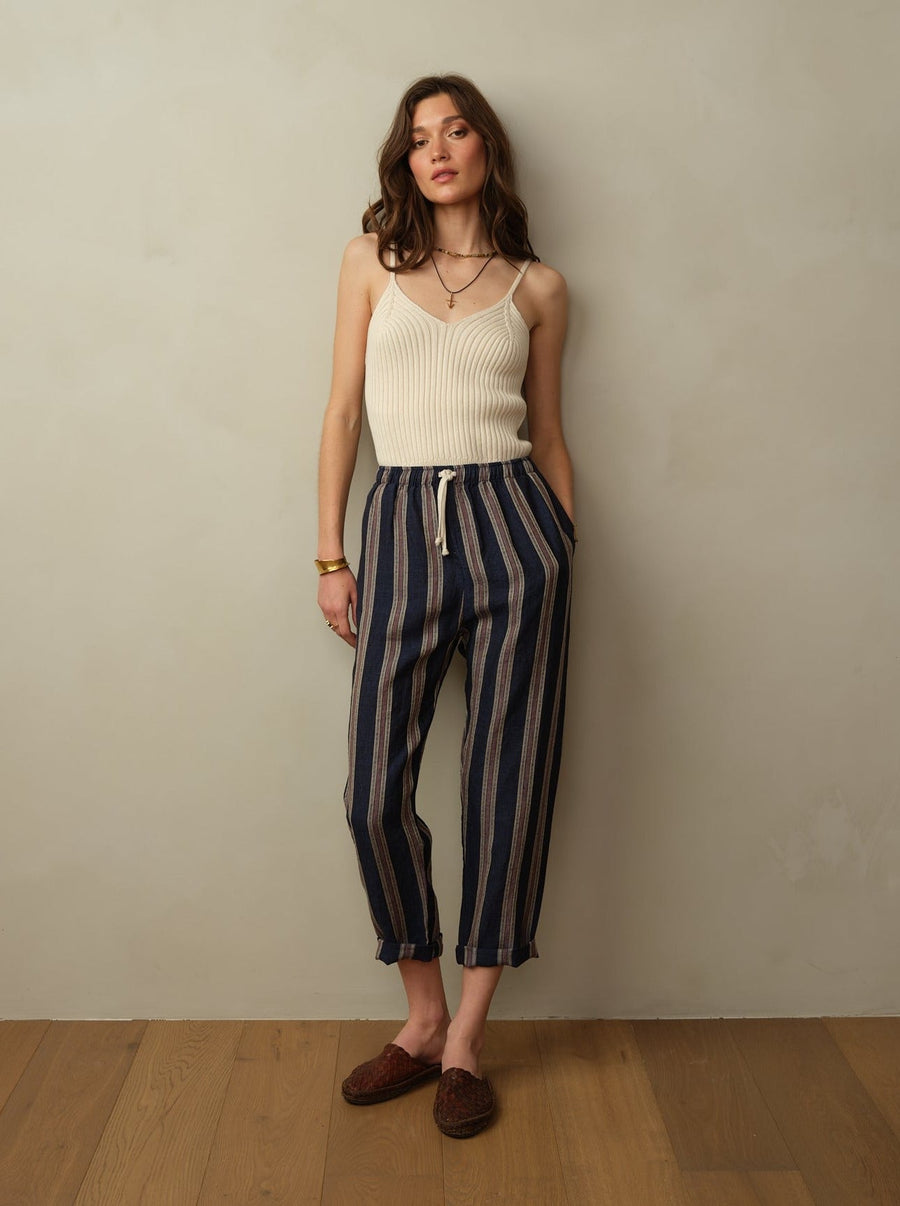 Bali Drawstring Embroidered Linen Pant  - Final Sale