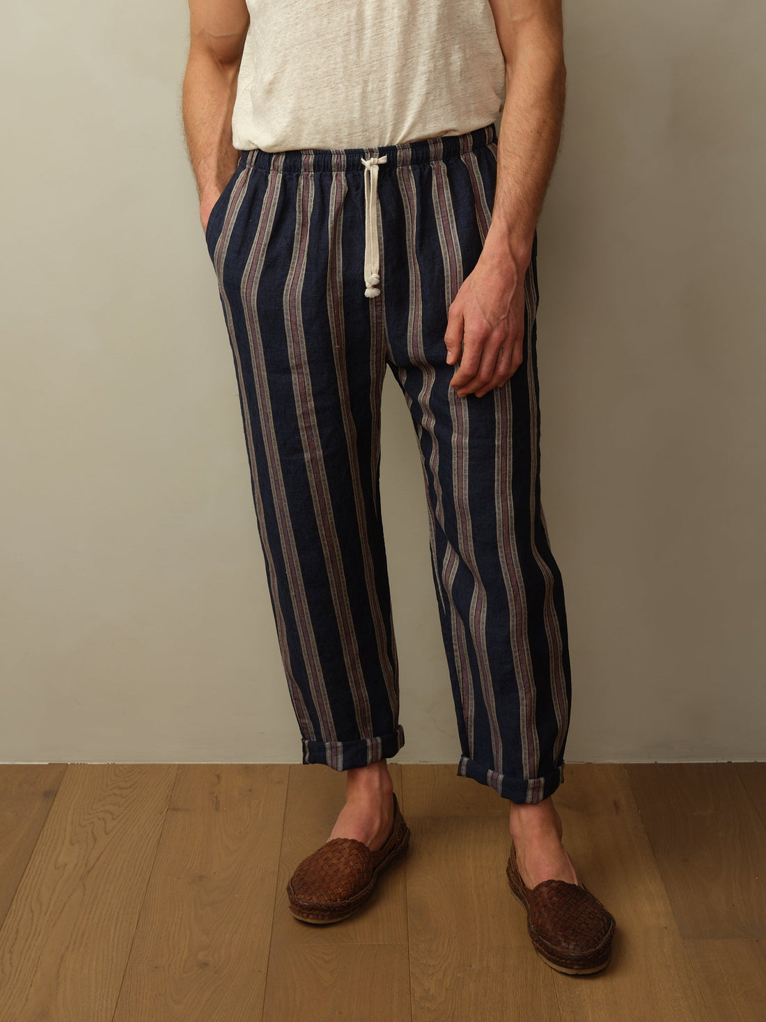 Bali Drawstring Embroidered Linen Pant  - Final Sale