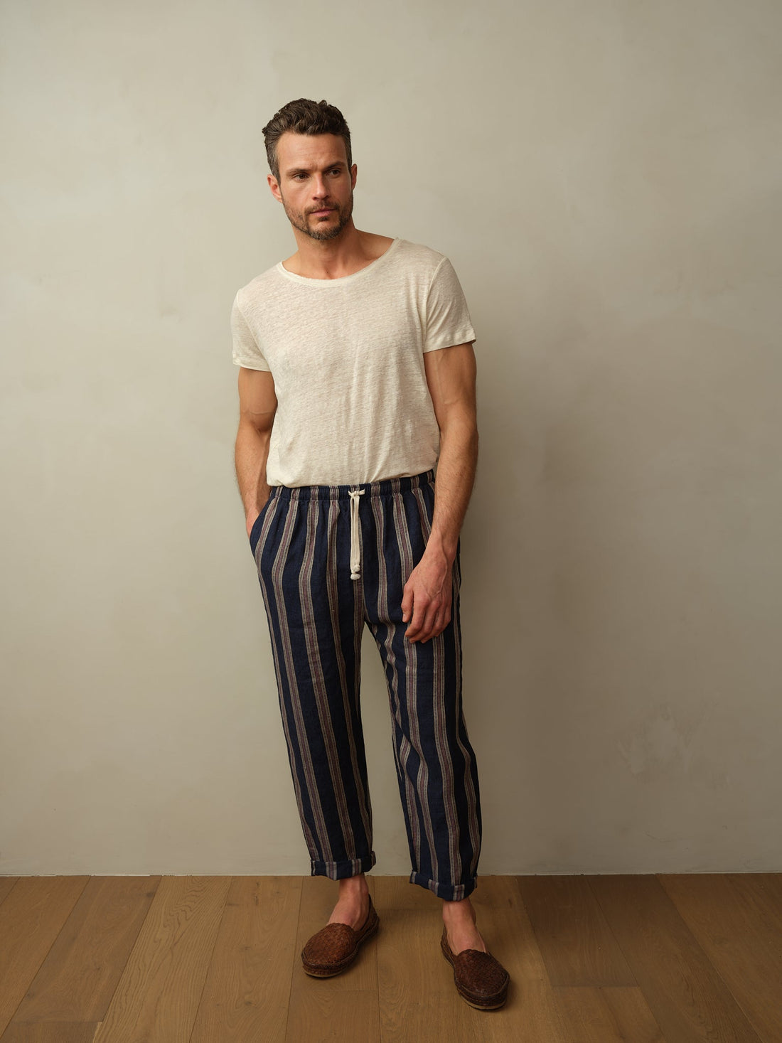 Bali Drawstring Embroidered Linen Pant  - Final Sale