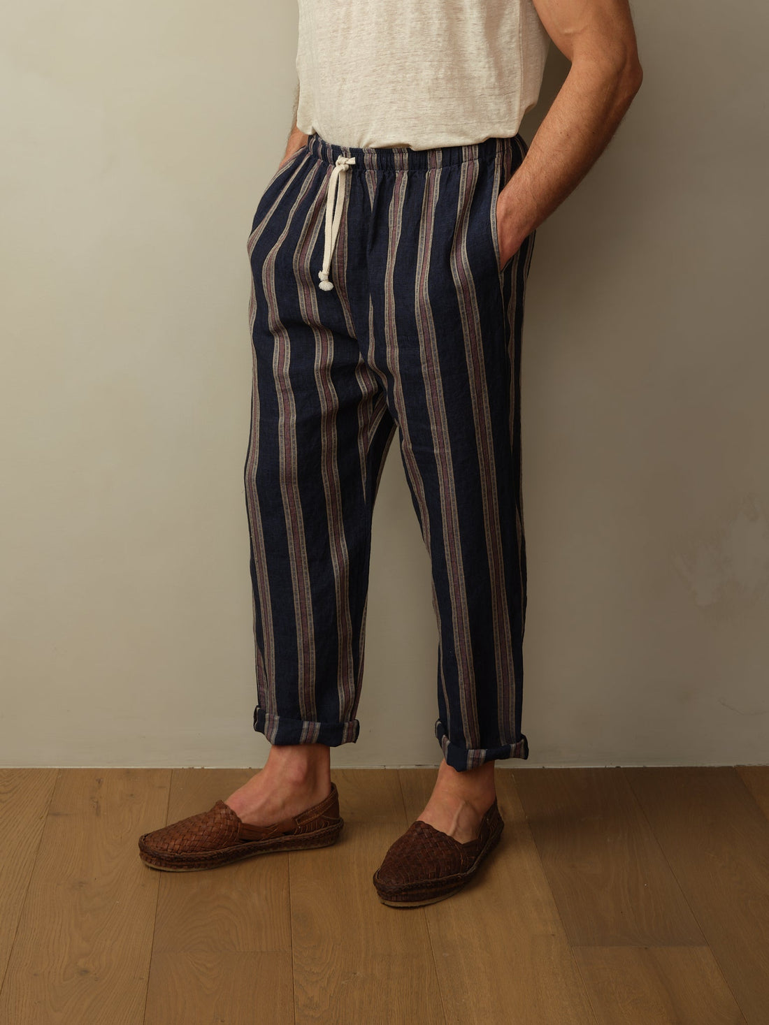 Bali Drawstring Embroidered Linen Pant  - Final Sale