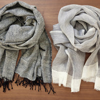 Linen Scarf - White / Gray