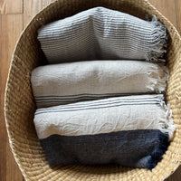 Natural Black Thin Linen Striped Blanket