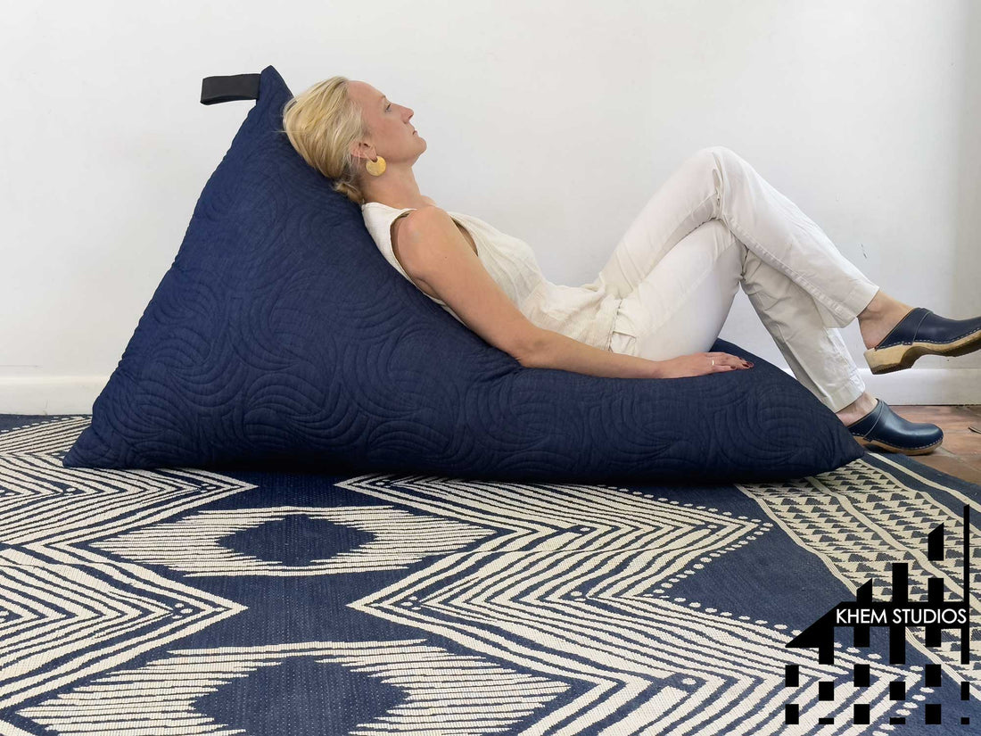 Denim Quilted Bean Bag Chair with Beans