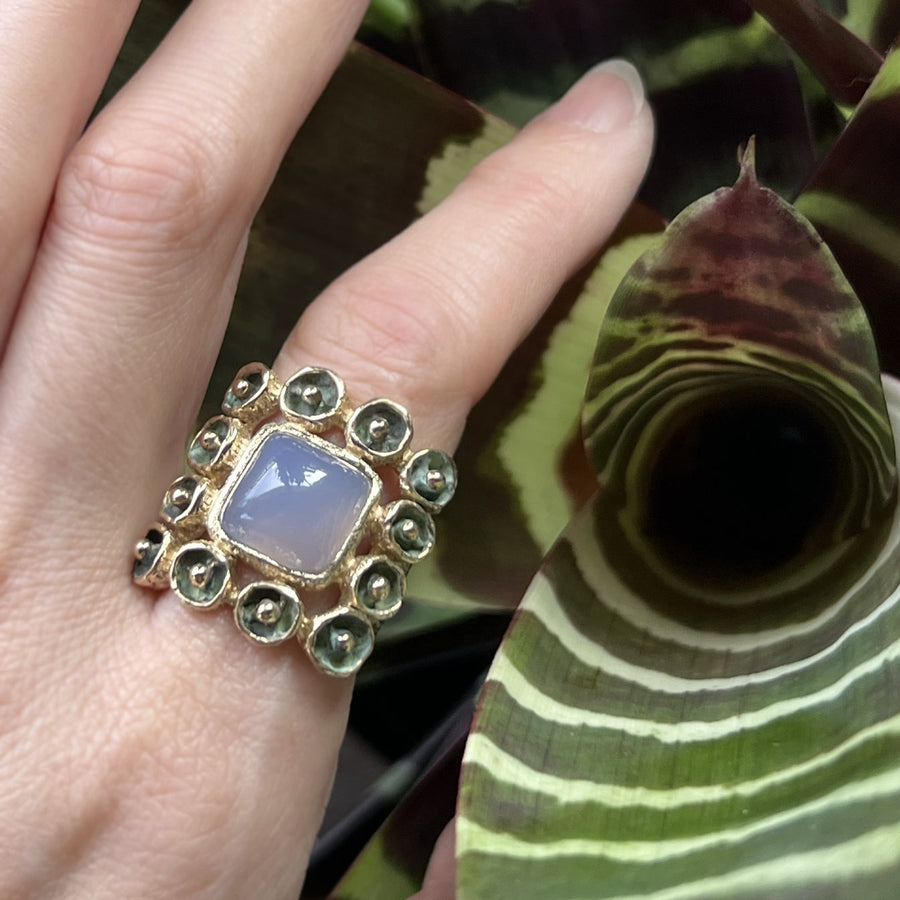 Lavender Chalcedony Mosaic Ring - Gold