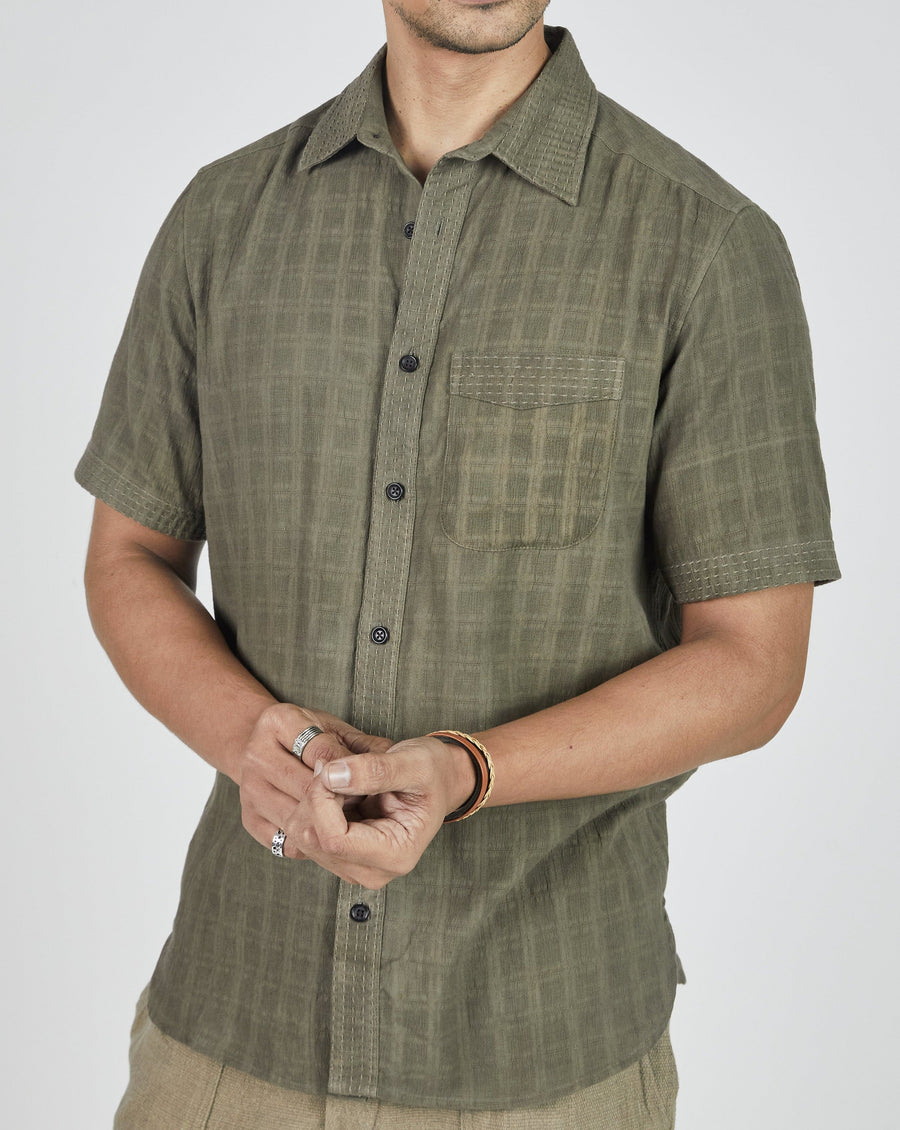 S/S Kabir Shirt in Mockleno Hatch Check Sage