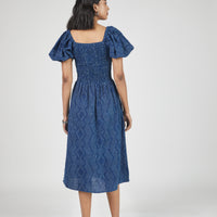 Anika Dress in Dot Block Print Indigo