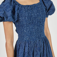 Anika Dress in Dot Block Print Indigo