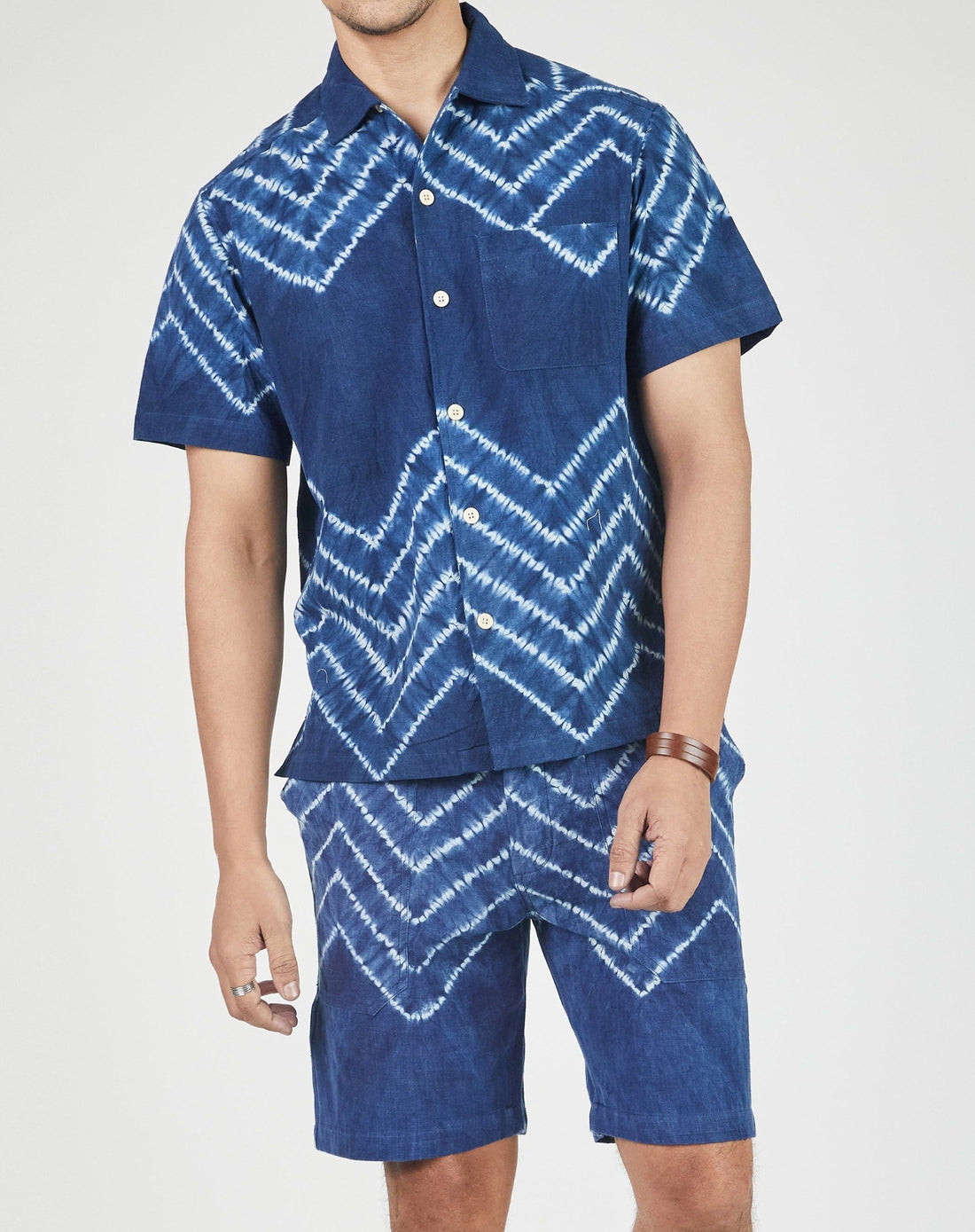 Khushi Camp Shirt in Chevron Shibori Indigo