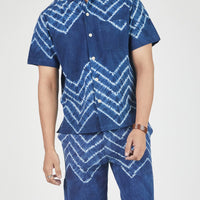 Khushi Camp Shirt in Chevron Shibori Indigo