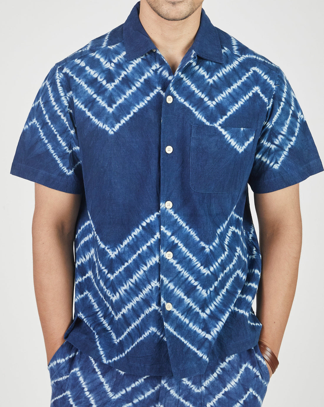 Khushi Camp Shirt in Chevron Shibori Indigo