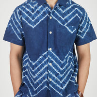 Khushi Camp Shirt in Chevron Shibori Indigo