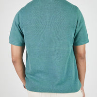 Manbir Johnny Collar Knit Tee in Marine Green