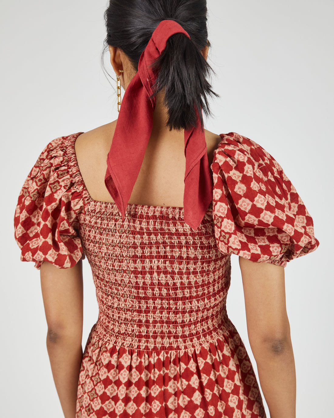 Anika Dress in Engineered Tile Print Madder