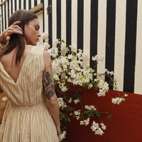 Eesha V Dress in Yellow Stripes