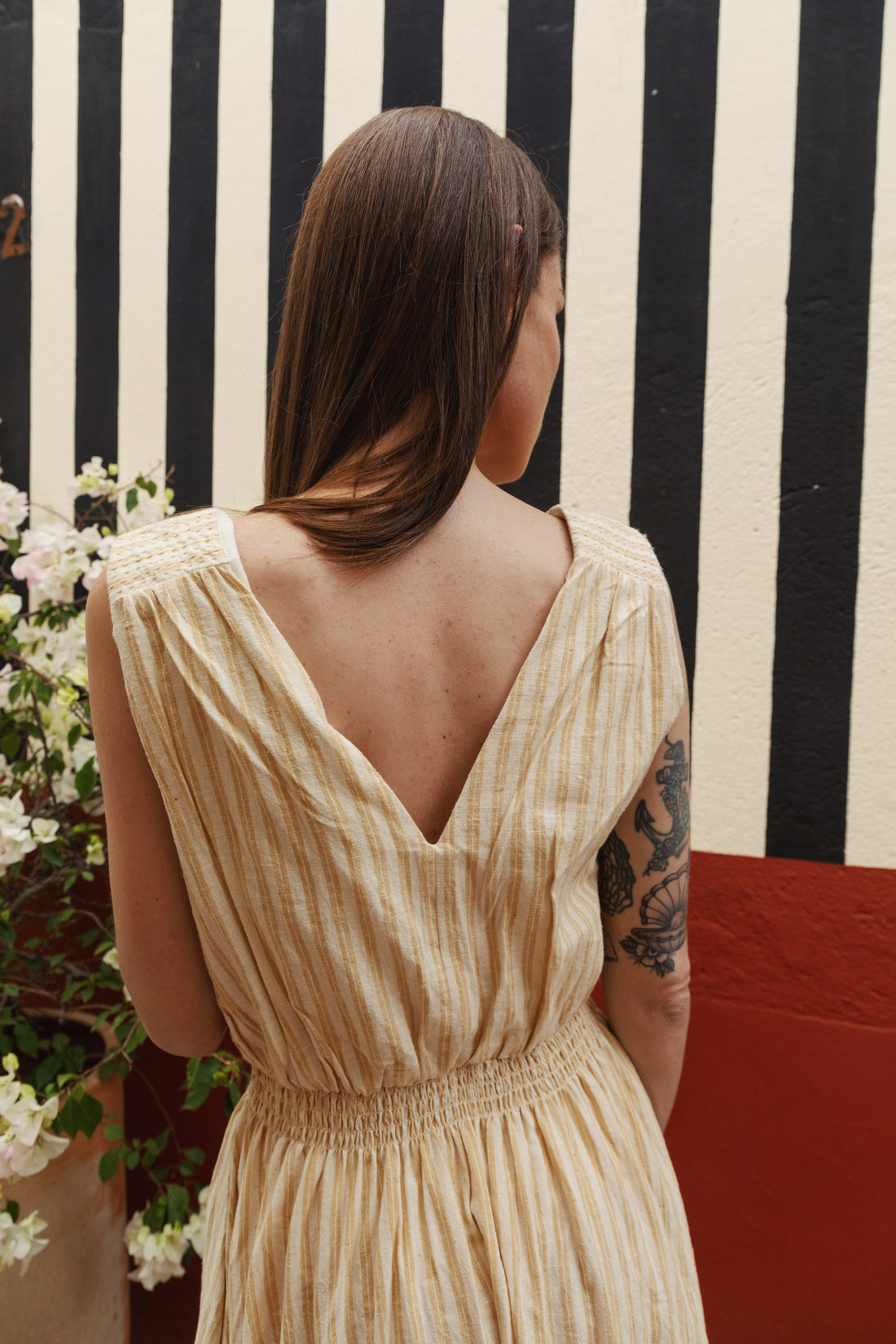 Eesha V Dress in Yellow Stripes