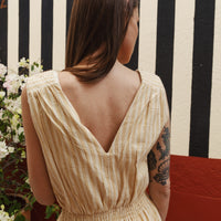 Eesha V Dress in Yellow Stripes
