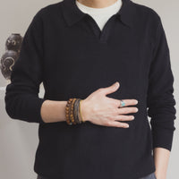 Madhur Johnny Collar Knit Tee in Black