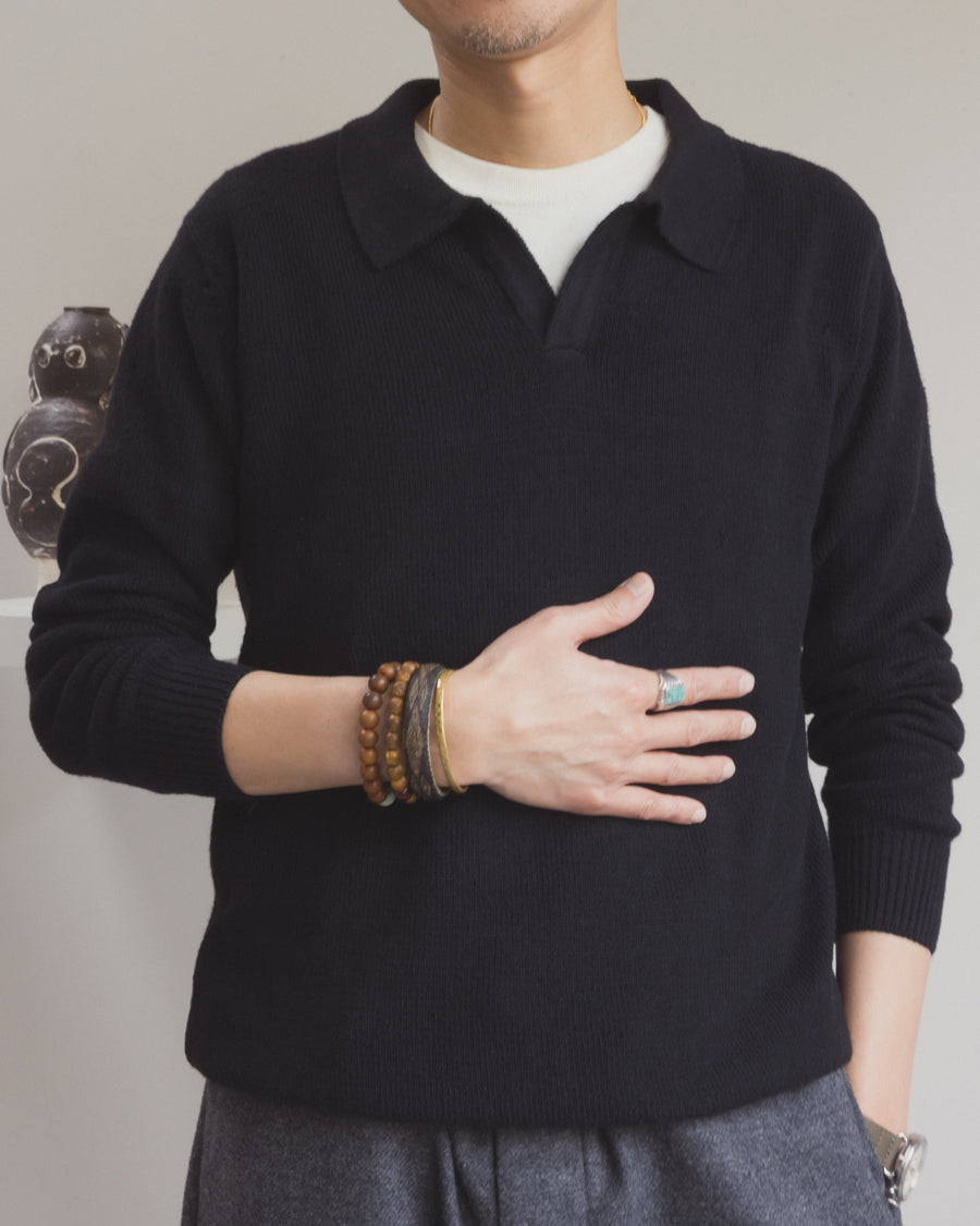 Madhur Johnny Collar Knit Tee in Black