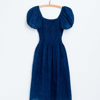 Anika Dress in Dot Block Print Indigo