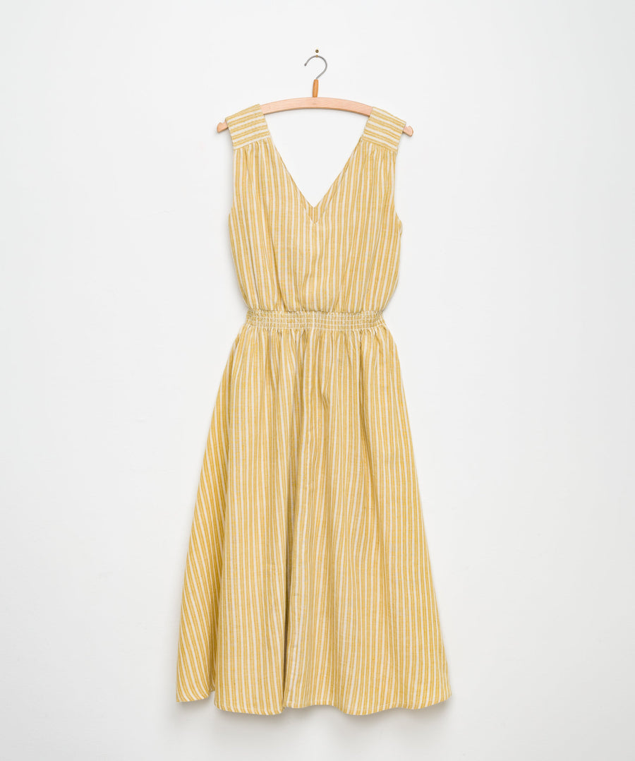 Eesha V Dress in Yellow Stripes