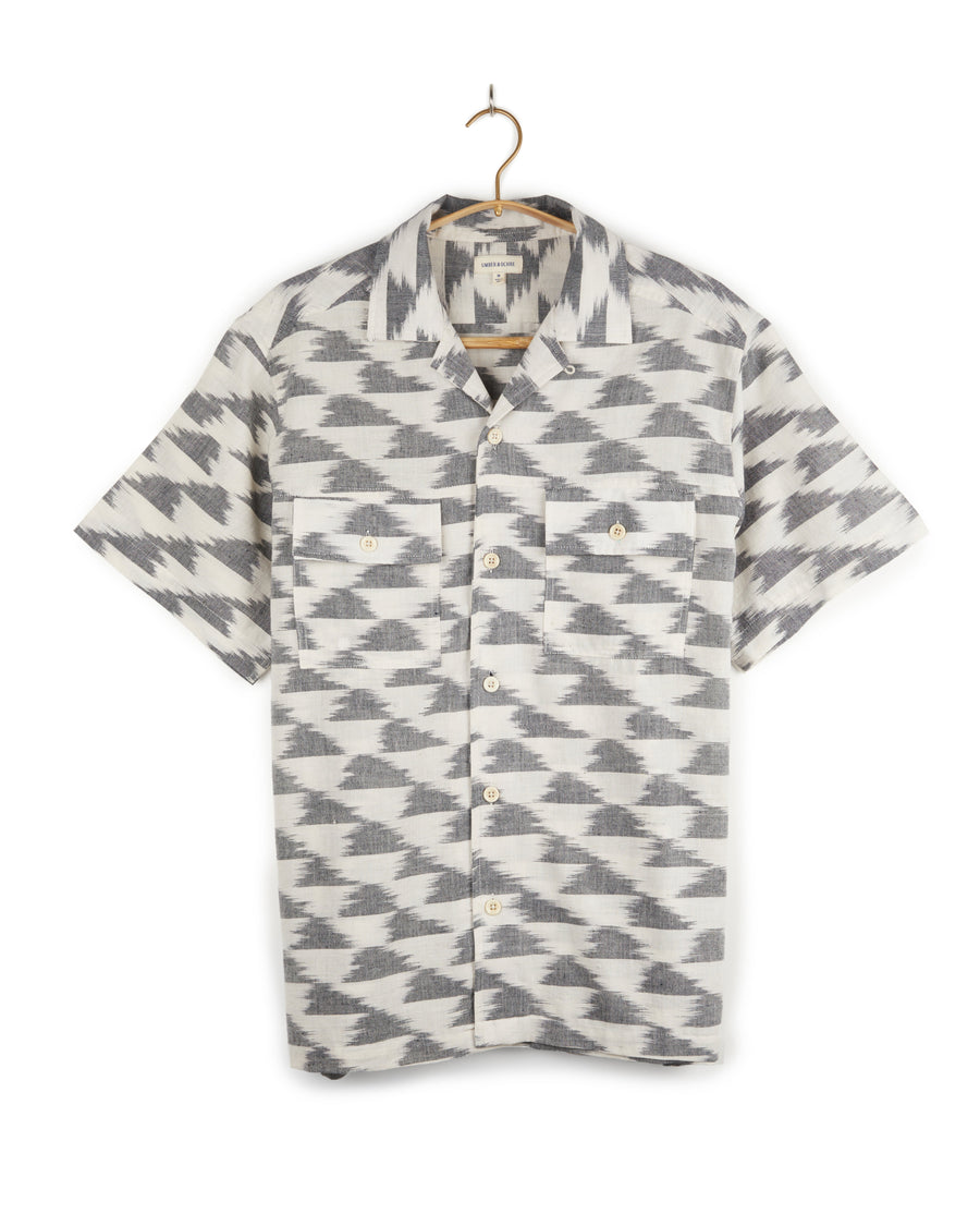 Harshil 2 Pocket Shirt Cotton Kora with Cloud Ikat in Charcoal