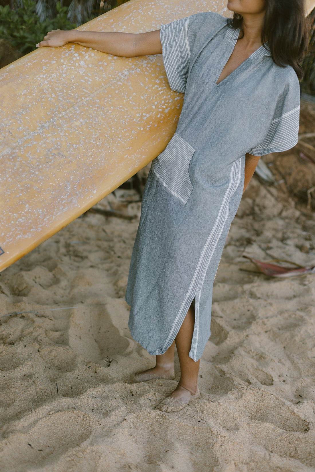Grey Stripe Tribeca Hooded Maxi Kaftan