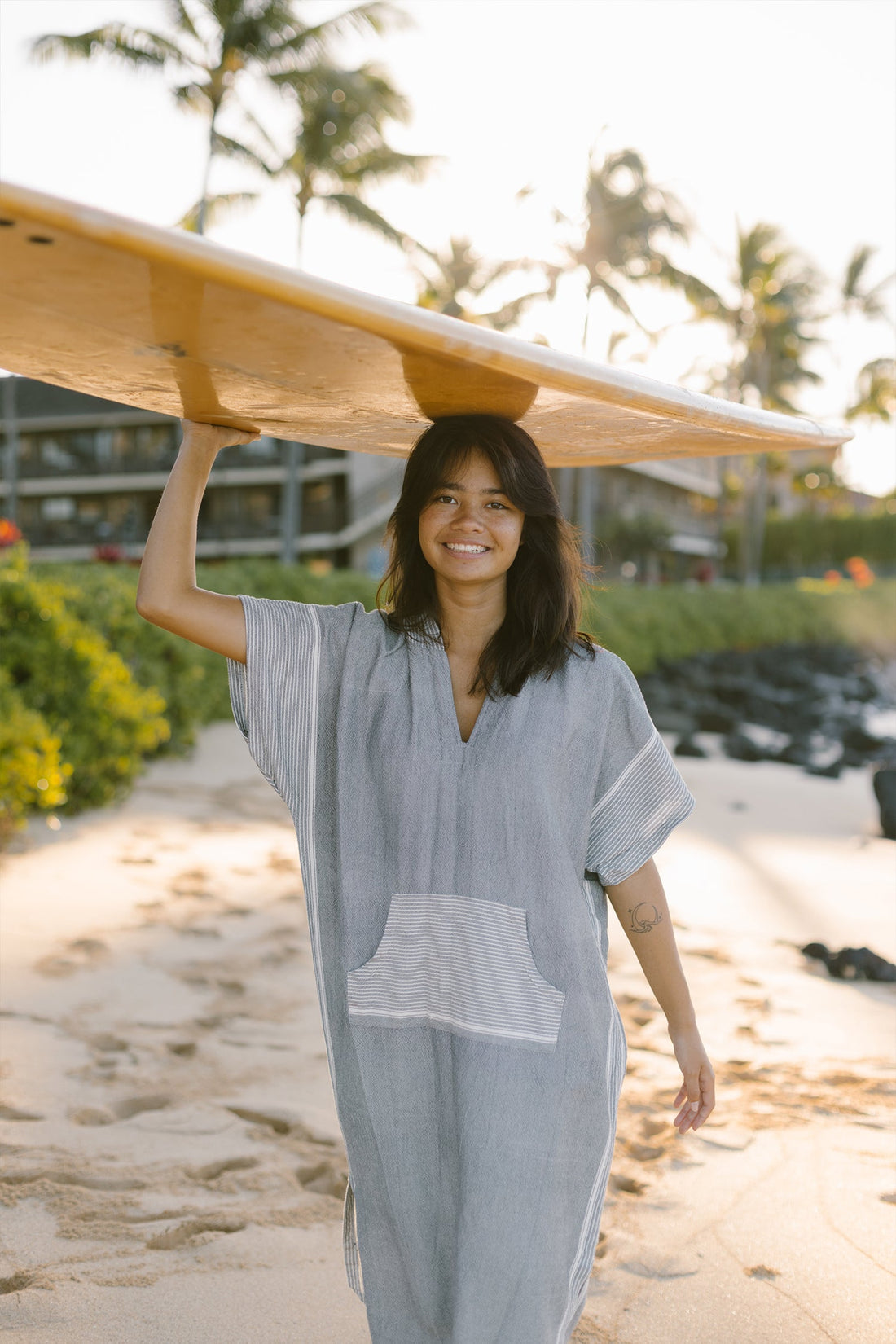 Grey Stripe Tribeca Hooded Maxi Kaftan