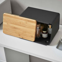 Bread Box with Cutting Board Lid - Steel + Wood
