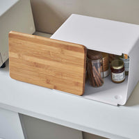 Bread Box with Cutting Board Lid - Steel + Wood