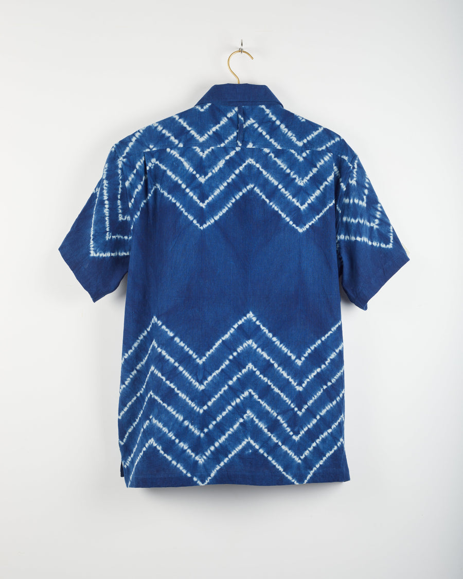 Khushi Camp Shirt in Chevron Shibori Indigo