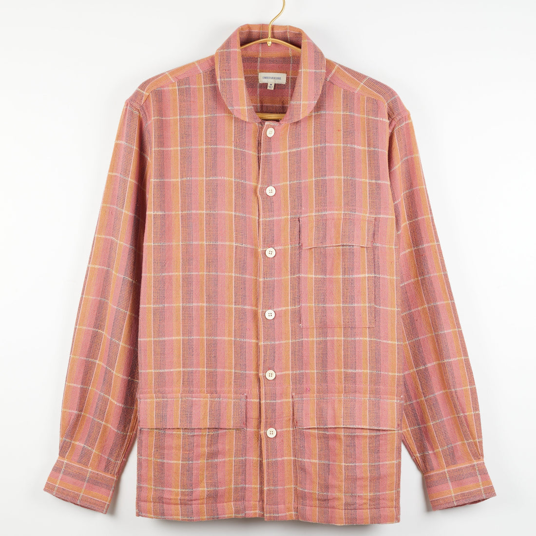 Yaatree Shawl Collar Overshirt in Nubby Cotton Sunset Plaid