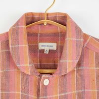 Yaatree Shawl Collar Overshirt in Nubby Cotton Sunset Plaid