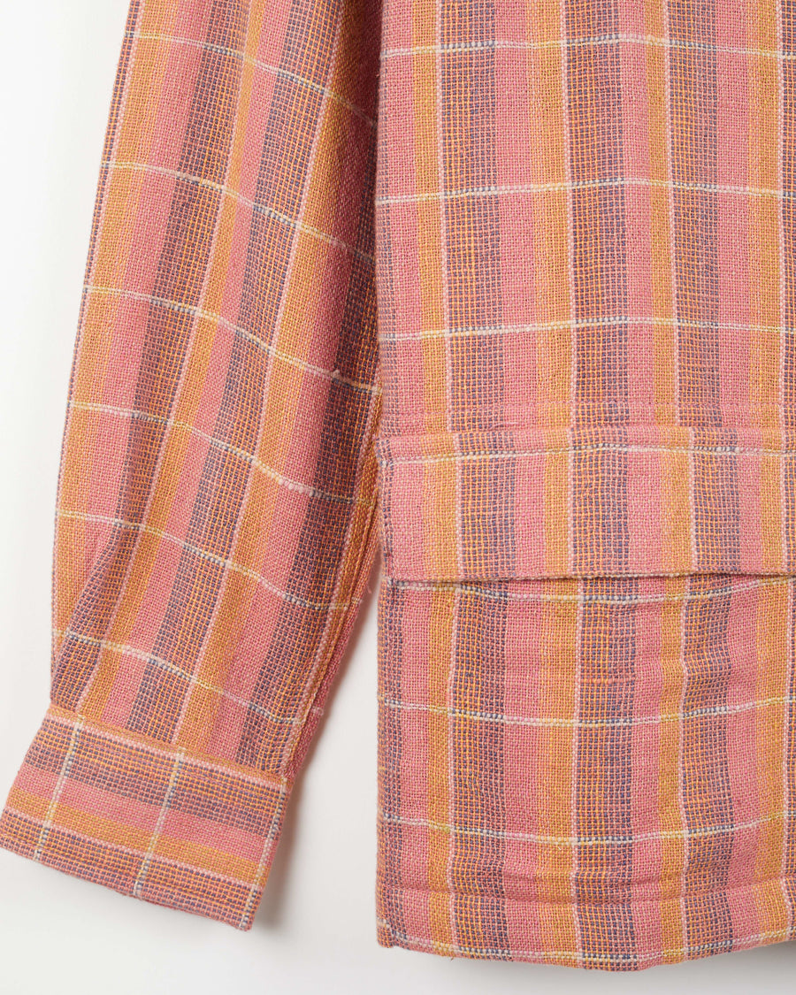 Yaatree Shawl Collar Overshirt in Nubby Cotton Sunset Plaid