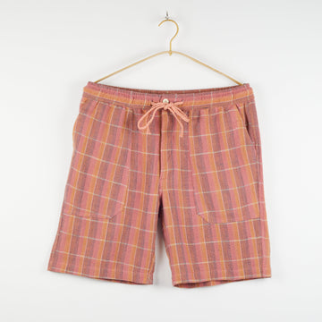 Dipak Utility Short in Nubby Cotton Sunset Plaid