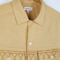 Harshil Two-Pocket Shirt in Border Stripe Block Print Sand Cotton Silk