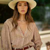 Edith Blouse in Linen Jacquard