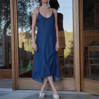 Sonya Slip Dress in Denim Jacquard